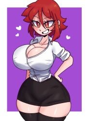 alone_with_my_teacher big_breasts big_breasts big_breasts breasts breasts breasts cleavage firm_breasts full_comfort red_eyes red_hair ruby_(alone_with_my_teacher) soft_breasts