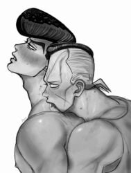 bedroom_eyes bite bite_mark blissed_out delinquent half-closed_eyes joestar_birthmark jojo's_bizarre_adventure josuke_higashikata muscles muscular nipples okuyasu_nijimura pompadour scars sweat thick_lips