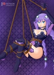 1girls ball_gag blue_eyes bondage bound_and_gagged choujigen_game_neptune damsel_in_distress enigma_heart feet female female_only gagged hands_tied neptune_(neptunia) neptunia_(series) purple_hair purple_heart_(neptunia) shoes solo solo_female solo_only thighhighs thighhighs_removed thighhighs_under_boots tied_up