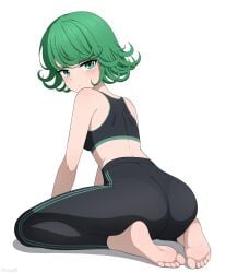 1girls ass ass barefoot feet female female_only green_eyes green_hair leggings one-punch_man short_green_hair short_hair solo solo_female solo_only sports_bra sports_wear sportswear tagme tatsumaki yisusjpl yoga_pants