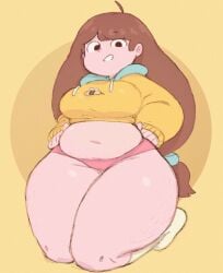 bee_(bee_and_puppycat) bee_and_puppycat brown_hair cellulite chubby chubby_female presenting simple_background spinarooz stretch_marks sweater