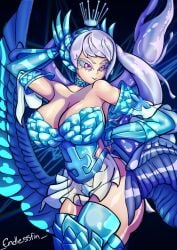 2d 2d_(artwork) 2d_artwork armor big_breasts black_clover blue_armor endlessfin hourglass_figure noelle_silva white_hair