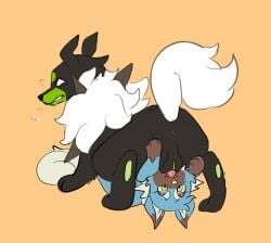 ambiguous_gender bloowolfy breath canid canine cunnilingus duo female female/ambiguous feral feral_on_feral generation_7_pokemon legendary_pokemon mammal nintendo oral pokemon pokemon_(species) rockruff sex smile teeth vaginal_penetration zygarde zygarde_10_forme