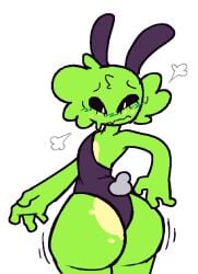 2025 alien bunnysuit exaggerated_anatomy femboy freakenned male no_sex revealing_clothes twitter weirdenned white_background worried_expression zeke_(weirdenned)