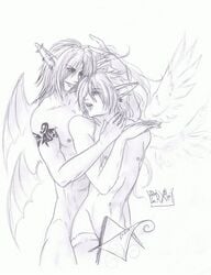 dark_link link male multiple_males selfcest the_legend_of_zelda wings yaoi