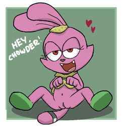 1girls anthro cartoon_network chowder cub female lagomorph panini pink_fur presenting pussy rabbit smile tagme young