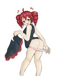 1girls 2d 2d_(artwork) artist_request ass female female_only heart heart-shaped_pupils heart_symbol hearts_around_head kasane_teto panties petite petite_body red_eyes red_hair skirt solo striped_panties underwear undressing utau