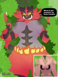 absurd_res anthro duo erection female fur generation_7_pokemon genitals hi_res humanoid incineroar irgramfox male male/female mammal muscular muscular_anthro nintendo pokemon pokemon_(species) red_body red_fur teeth