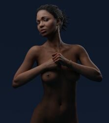 african african_female ballaza black_hair breasts breasts_out dark-skinned_female earrings fully_nude left_4_dead_2 looking_at_viewer nipples rochelle_(left_4_dead) valve_(company)