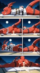 ai_generated cum_in_ass cum_inside digimon guilmon karate_gi red_body tied