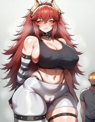 1girls ai_generated arm_warmers beach cameltoe choker dragon_girl exposed_midriff horns large_ass large_breasts male_in_background puffy_pussy royalcockwarmer smug sports_bra stable_diffusion thick_thighs thong_straps virtual_youtuber vshojo wide_hips workout_clothes yoga_pants zentreya zentreya_(dragon)