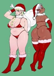 2girls big_ass big_breasts bubble_ass bubble_butt christmas dark-skinned_female dat_ass elf elf-san_wa_yaserarenai elf_ears elf_female elf_girl huge_breasts light-skinned_female synecdoche thick_thighs