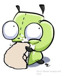 balls ballsack cock cum dick disembodied_penis eyes genital_fluids genitals gir_(invader_zim) invader_zim low_res lowres nickelodeon penis penis_in_mouth tagme testicles