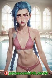 1girls ahq_hentai ai_generated arcane bikini blue_hair blush cute jinx_(league_of_legends) league_of_legends patreon perfect_body pink_bikini pink_eyes poolside small_breasts stable_diffusion standing