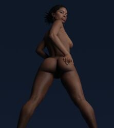 3d ass_focus ass_grab ballaza black_hair dark-skinned_female earrings fully_nude left_4_dead left_4_dead_2 looking_at_viewer rochelle_(left_4_dead) valve_(company)