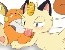 chocolate-foo-lynx feline fellatio furry male meowth multiple_males no_humans oral pokemon pokemon_(species) raichu ukkappa yaoi