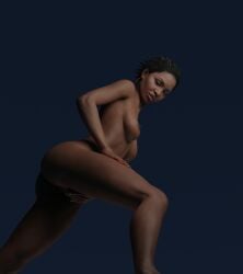 3d ass_grab ballaza black_hair dark-skinned_female earrings fully_nude left_4_dead left_4_dead_2 looking_at_viewer pussy_peek rochelle_(left_4_dead) valve_(company)