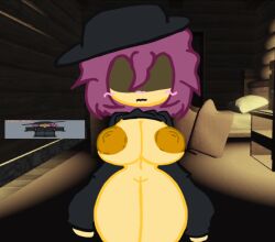 bedroom big_breasts big_thighs forsaken hat jane_doe_(roblox) pink_hair roblox roblox_game robloxian yellow_skin