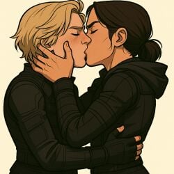 2girls ai_generated ava_starr blonde_hair female florence_pugh ghost_(marvel) girls_only kissing lesbian_kiss marvel marvel_cinematic_universe marvel_comics thunderbolts thunderbolts* yelena_belova yuri