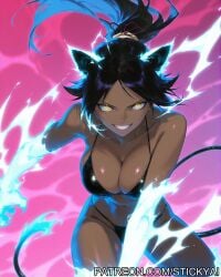 1girls anime bleach breasts breasts fit goddess golden_eyes long_hair nsfw purple_hair shihouin_yoruichi superheroine yellow_eyes