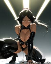 1girls anime bleach breasts breasts dominatrix fit golden_eyes long_hair nsfw purple_hair shihouin_yoruichi yellow_eyes