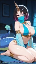 1girls 4k ai_generated barefoot belly_dancer black_hair blue_eyes breasts dancer dancer_outfit dragon_girl dragon_tail dreamyan_ai elma_(dragon_maid) feet female harem harem_outfit hi_res high_quality high_resolution highres horn huge_breasts kobayashi-san_chi_no_maidragon long_tail seductive seductive_eyes seductive_look seductive_pose seductive_smile short_hair slit_pupils smile smiling tail thick_ass thick_thighs thighs uncensored white_skin