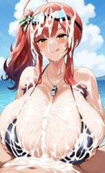 1boy 1girls ai_generated azur_lane bikini breasts_bigger_than_head cleavage cum cum_drip cum_on_body cum_on_breasts cum_on_face cumshot ejaculation engulfing_paizuri enormous_breasts excessive_cum ftggtgg gigantic_breasts googles hair_ornament huge_breasts hyper_breasts large_breasts massive_breasts paizuri paizuri_lead_by_female red_hair sardegna_empire_(azur_lane) side_ponytail swimsuit whistle whistle_around_neck yellow_eyes zara_(azur_lane) zara_(poolside_coincidence)_(azur_lane)