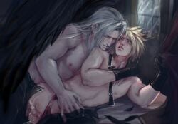 2boys blonde_hair cloud_strife final_fantasy final_fantasy_vii gay_sex sephiroth white_hair white_skin