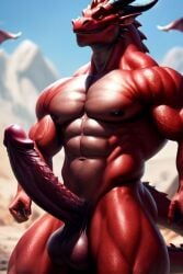 balls cock erect horns muscular naked nude reddish-brown spikes tail