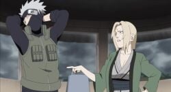 10s 1boy 1girl 1girls 2011 animated anime_clip blonde_hair bouncing_breasts breasts collarbone female forehead_mark forehead_protector half_mask hands_in_pockets hatake_kakashi huge_breasts large_breasts long_hair mask nail_polish naruto naruto:_blood_prison naruto_(series) naruto_shippuuden ninja painted_nails short_hair sound tagme tsunade vest video white_hair