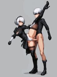 1boy 1girls ayakonarts nier:_automata pixel_art sex sex_from_behind yorha_2b