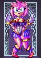 2d 2d_(artwork) 2d_artwork amy_rose belly_button big_ass big_breasts boots bracelets breasts choker confused_face diadem endlessfin eyelashes green_eyes heart_shaped_nipple_covers hourglass_figure legs_together looking_at_viewer oerba_yun_fang peace_sign pink_fur sega semi-transparent sonic_(series) sonic_the_hedgehog_(series) thick_hips thick_legs thick_thighs thin_waist translucent_clothing