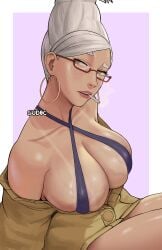 1girls ayase_seiko big_breasts dandadan gilf glasses gud0c huge_breasts light-skinned_female looking_at_viewer milf older_female tagme