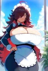 ai_generated amber_eyes ameanon big_breasts dark_hair female maid sorceress sorceress_sophia thick_ass thick_thighs two_tone_hair villainess witch