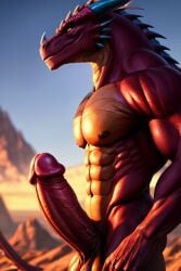 balls cock erect horns muscular naked nude reddish-brown spikes