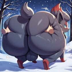 ai_generated ass big_ass bubble_butt canine femboy feral huge_ass hyper hyper_ass male nintendo pokemon pokemon_(species) zorua