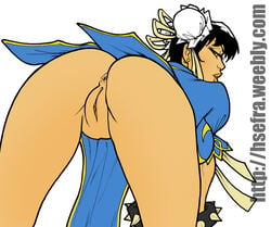 anus ass ass_focus black_hair chun-li earrings female female_only hsefra human pussy solo street_fighter