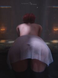 3d1viner ass back_view bath bathing female light-skinned_female nude red_hair solo the_witcher_(series) the_witcher_3:_wild_hunt towel towel_only triss_merigold