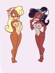 anthro bandicoot breasts coco_bandicoot coco_bandicoot_(crash_of_the_titans) cocobandicootgirl color crash_(series) dark_coco evil_coco exposed_breasts eyeshadow female female_only fur furry furry_breasts lipstick makeup mammal marsupial multiple_females white_background