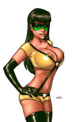 big_breasts dc freedom_fighters green-tinted_eyewear large_breasts phantom_lady_(dc) sketchybehaviour stormy_knight tinted_eyewear visor