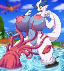 anthro areolae avian big_nipples breasts female fur furry huge_breasts kaijumi large_breasts legendary_pokemon lugia macro nintendo nipples nude original_character pokemon pokemon_(species) pokemon_gsc pokemorph pussy white_fur wyntersun yellow_eyes