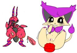 1boy 2girls animal_penis anthro body_fur color delcatty disembodied_penis erection female furry male nintendo partial_male penis pokemon scolipede simple_background straight tail tail_tuft toony vagina veiny_penis zeeman