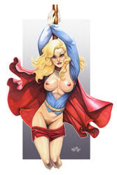 adapted_costume areolae arms_up athletic bare_legs blonde_hair blue_eyes bottomless breasts busty cape dc dc_comics erotic_earth exposed_breasts female female_focus female_only fit fit_female hourglass_figure kara_zor-el large_breasts long_hair looking_at_viewer navel nipples no_panties pants_pulled_down pole pole_dancing pubic_hair pussy shorts_down solo stripper_pole supergirl superman_(series) superman_family tagme tcatt vagina wide_hips