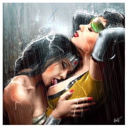 2girls amazon amazonian areola breasts dc_comics eyewear_on_head female justice_league licking multiple_girls nipples phantom_lady_(dc) stormy_knight sunglasses_on_head tongue tongue_out wonder_woman wonder_woman_(series) x-estacado yuri