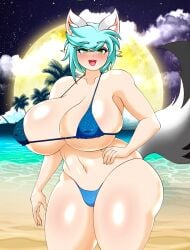 bikini breasts codeyumi fox_ears fox_girl fox_tail girl huge_breasts large_breasts original original_character