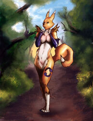 anthro barefoot breasts color day digimon epyon female female_only front_view fur furry nude outdoors renamon solo standing tagme tail vulva