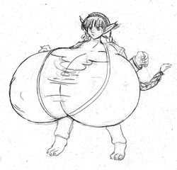 breast_expansion breasts_bigger_than_head claws digitigrade digitigrade_legs golden_sun hyper monochrome sveta sveta_(golden_sun) tail