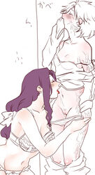 blush bra cleavage closed_eyes clothes_removed fate/zero fate_(series) female_only gender_bender gender_transformation lancelot_(fate) licking licking_stomach lingerie matou_kariya panties pubic_hair pussy rule_63 underwear underwear_down yuri