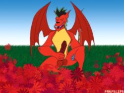 1boy american_dragon:_jake_long balls disney disney_channel dragon flowers jake_long male_only masturbation penis precum red_dragon tagme testicles wings