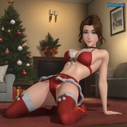 1girls 3d ai_assisted ai_generated alternate_hairstyle arched_back bare_belly bare_shoulders bare_thighs belly bikini bikini_top blonde_blazer blue_eyes brown_hair brunette_hair cameltoe cel_shading christmas christmas_clothing christmas_outfit christmas_tree dispatch_(game) female hair_bun hi_res indoors legs_apart legs_spread legwear light-skinned_female light_skin looking_at_viewer mandy_(dispatch) miniskirt on_knees panties protocat sidelocks slender_body slender_legs slim slim_waist smile smiling_at_viewer solo solo_female thighhighs thighs